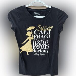 Disney Mary Poppins Black Graphic Tee with Gold Accent